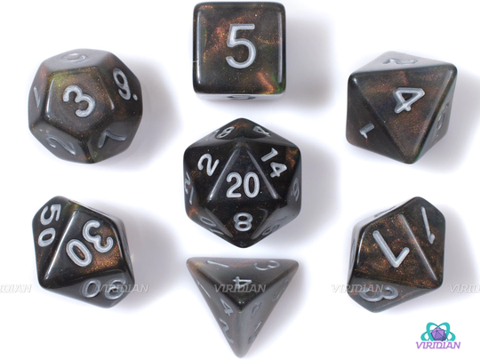 Artificer Oil | Brown, Black, Green, Glittery Acrylic Dice Set | 7 Dungeons & Dragons | Dnd