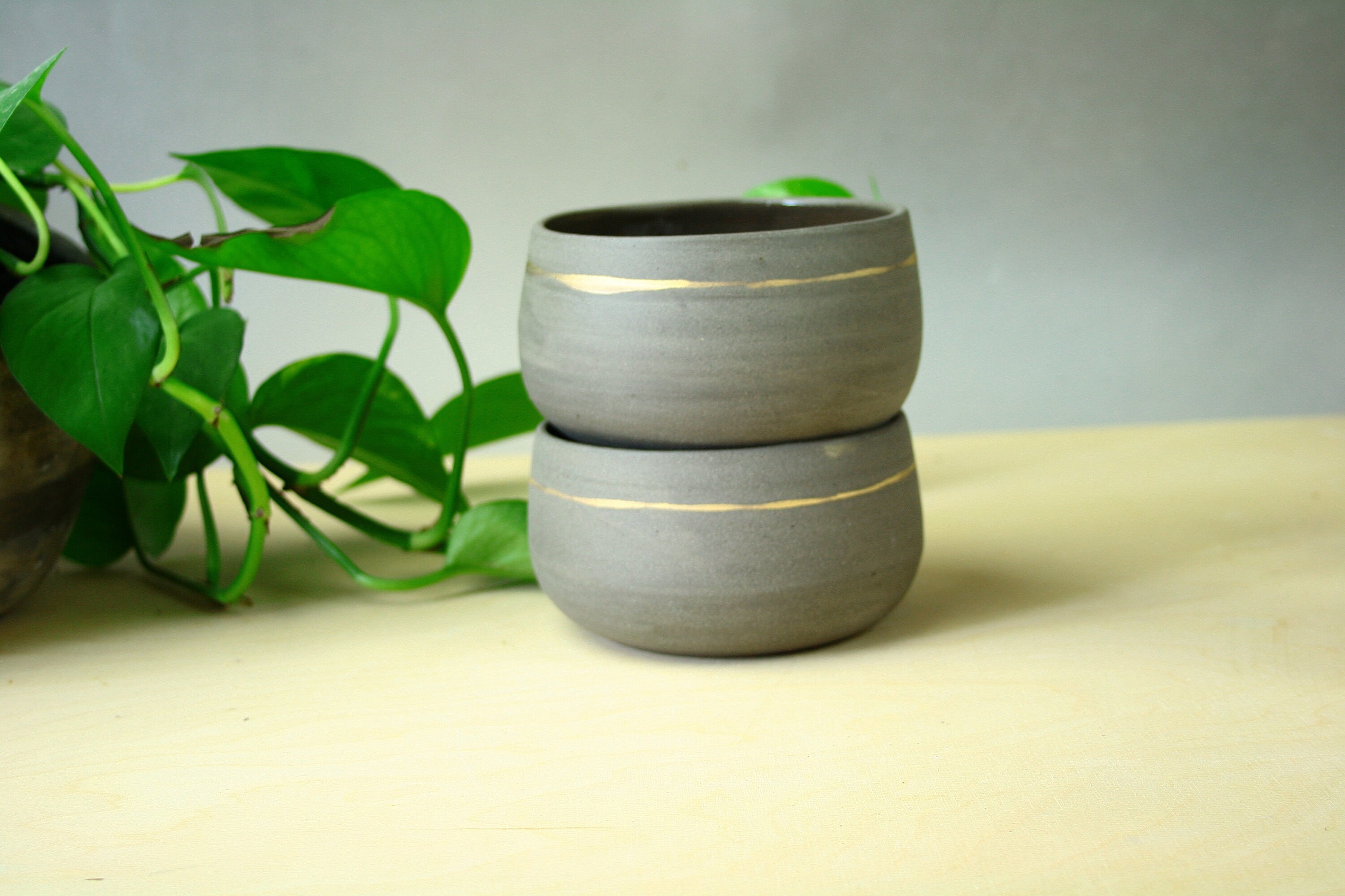 Ceramic Ramen Bowl Set Of Two. Handmaderice Gold. Breakfast Cereal Bowl. Dinner Deep Round Bowl. Pottery Dinnerware Bowl