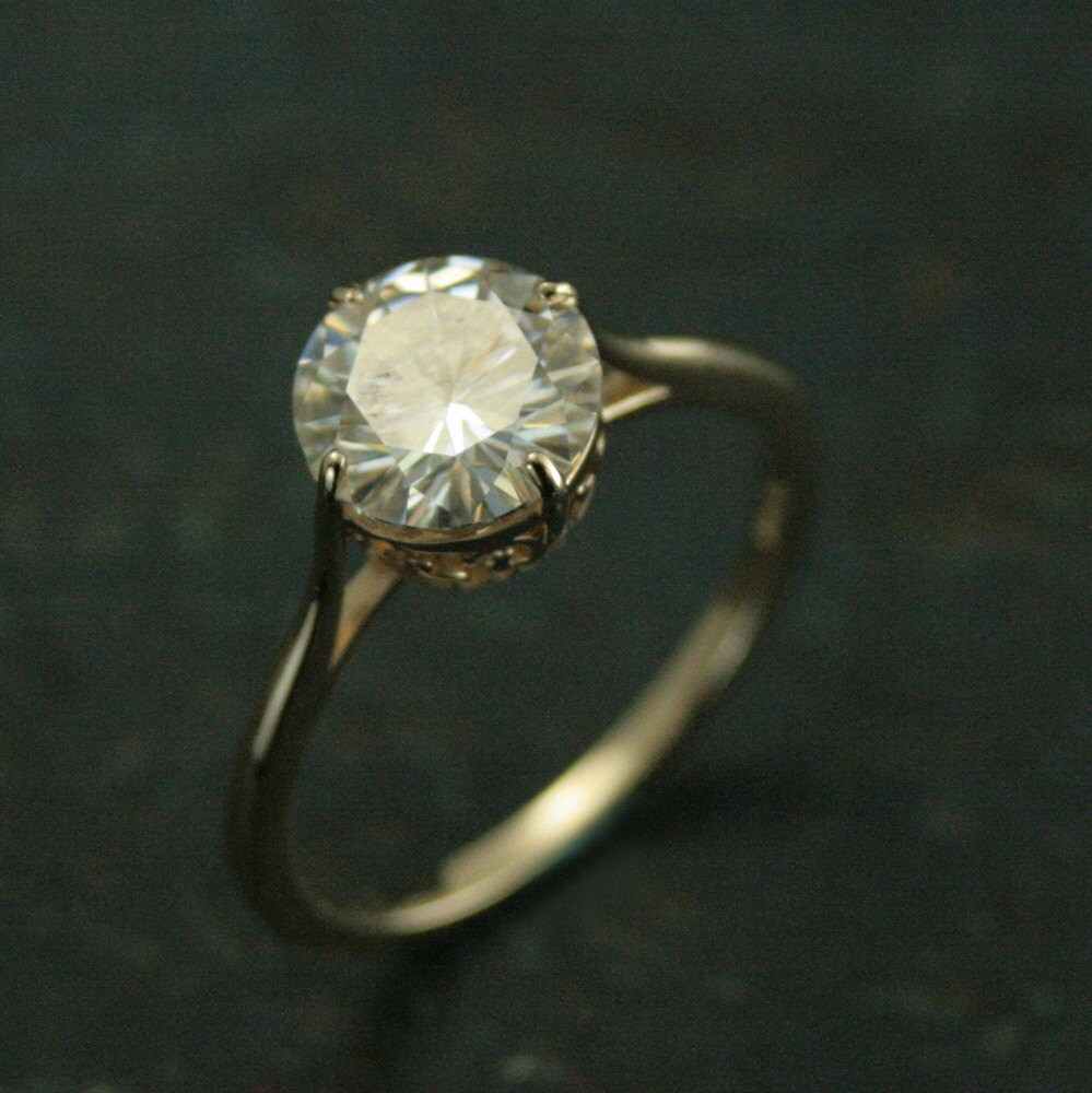 Forever One Colorless Moissanite Engagement Ring14K Yellow Gold RingNsew Prong SettingFiligree Setting Ring