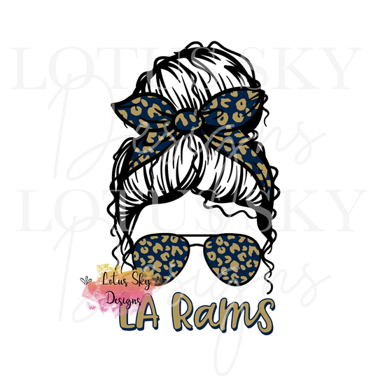 Rams Leopard Messy Bun | Ready To Press Sublimation Heat Design Transfer
