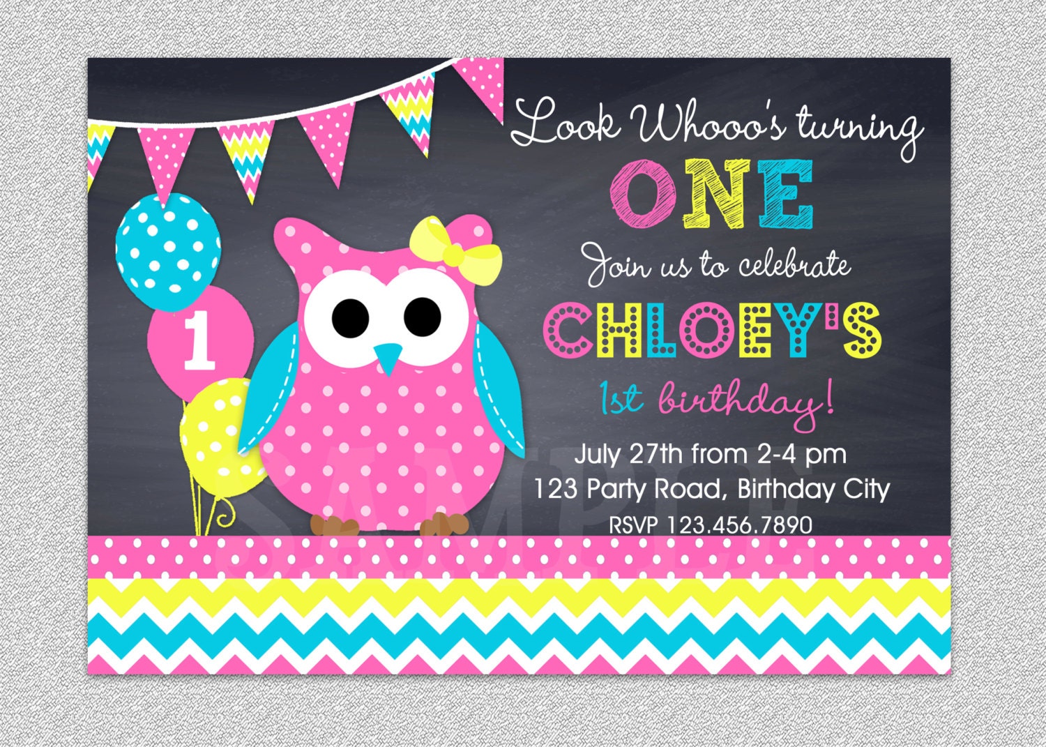 Owl Birthday Invitation Chevron Party Printable