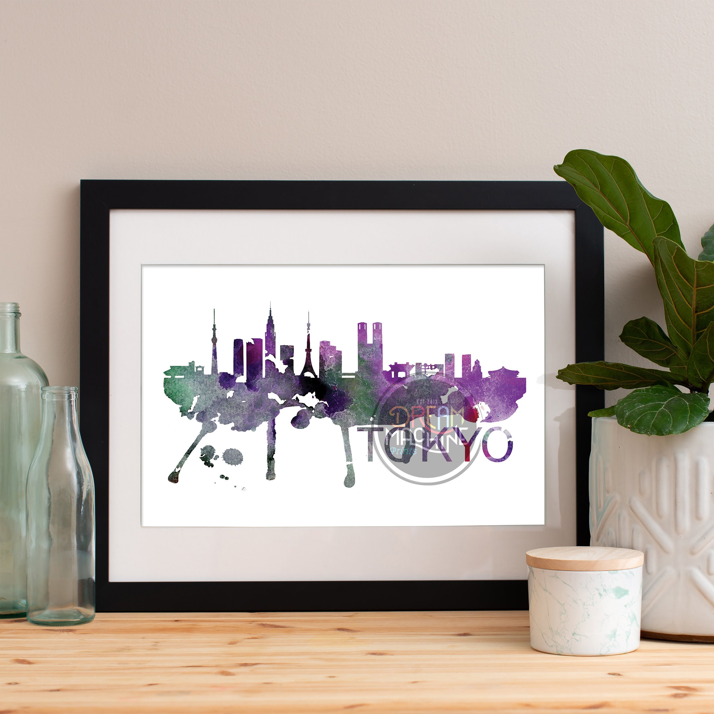 Tokyo Watercolor Skyline, Art, Poster, Print, Map, Wall Japan Art