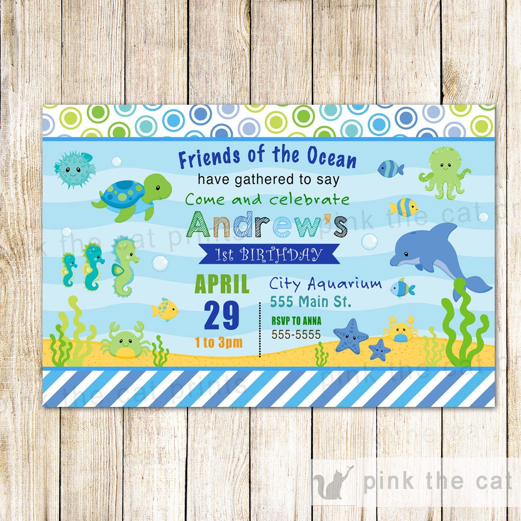Aquarium Invitation - Under The Sea Birthday Kids Aquiarium Party Animals