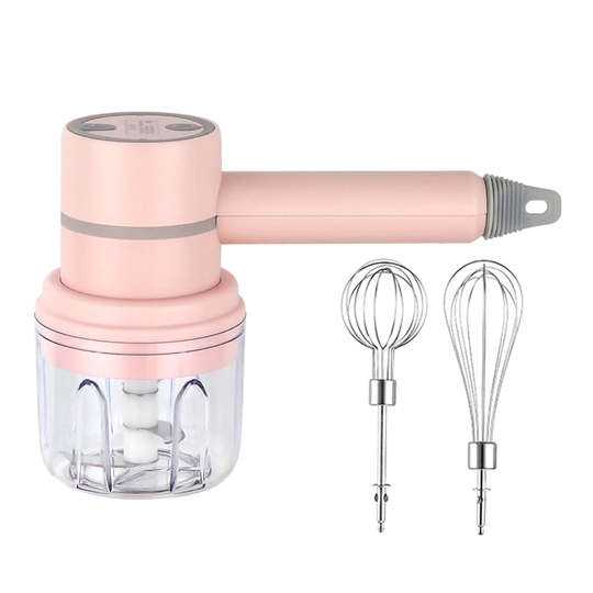 1 Set Egg Whisk Mini Versatile Stainless Steel 3-Speed Adjustable Electric Whisk Blender Kitchen Tool - pink, 3