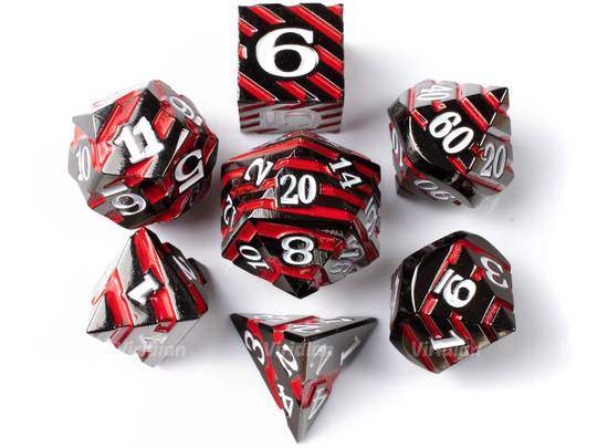 Danger Zone | Orange Stripe Metal Dice Set | 7 Dungeons & Dragons | Dnd Tabletop Rpg Gaming