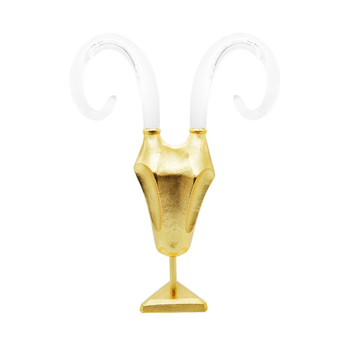 Worlds Away Waldo Ram Head Sculpture With Acrylic Horns in Gold Leaf