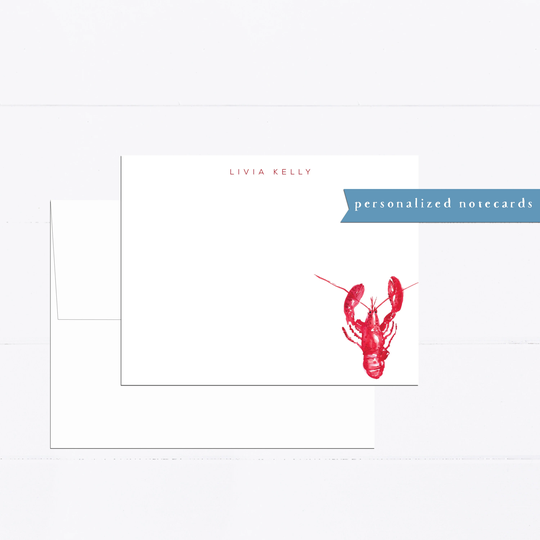 Personalized Stationary, Maine, Coastal, Lobster, Seafood, Personalized Notecard, Monogram, Ocean Life, Coastal Maine Life