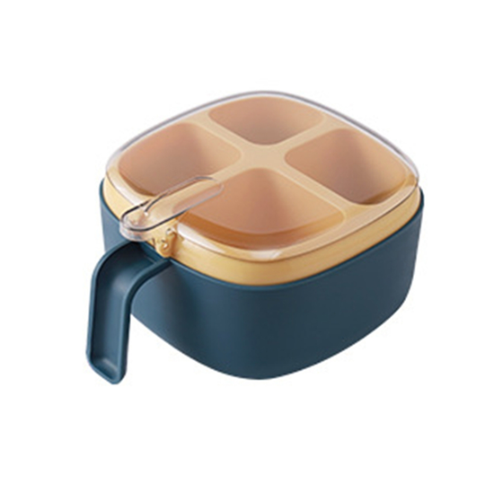 Seasoning Container 4 Grid Safe Plastic Large Capacity Nordic Style Spice Box for Kitchen - blue