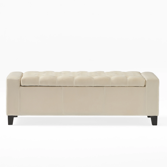 Best Selling Home Decor Hikaru Midcentury Ivory Polyester/Polyester Blend Rectangle Integrated Storage Ottoman in White | 299245