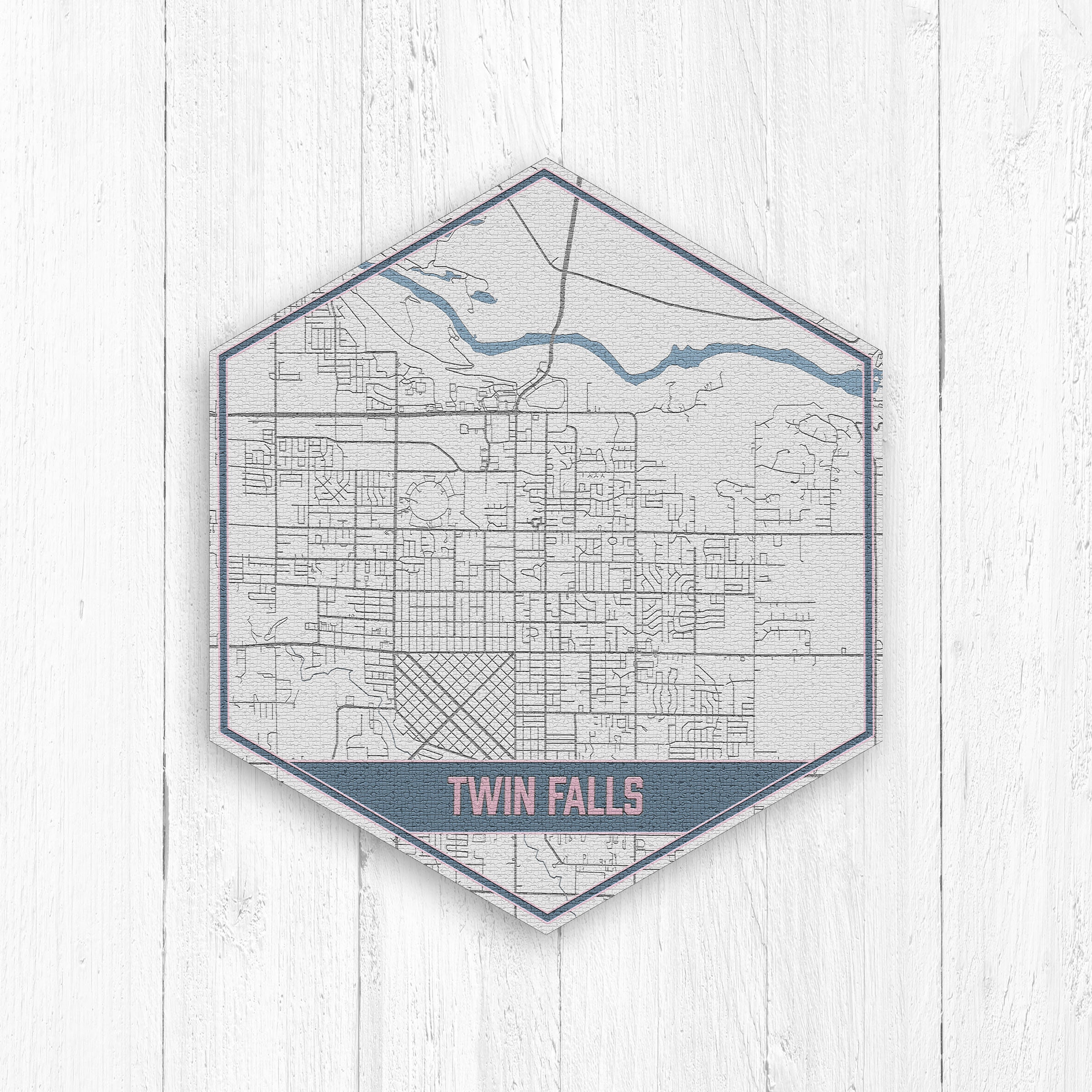 Twin Falls Idaho Street Map, Boise Hexagon, Gray & Blue Map Print, Hexagon Canvas