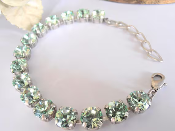 Chrysolite Green Silver Bracelet Made With Crystal Chatons Christmas Gift Tennis Cup Chain Crystal