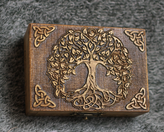 Celtic Tree Themed Mini Wooden Jevelery Box/Casket