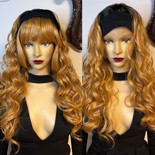 Wavy Human Hair Blend Daily Wig Detachable Bangs T2/27