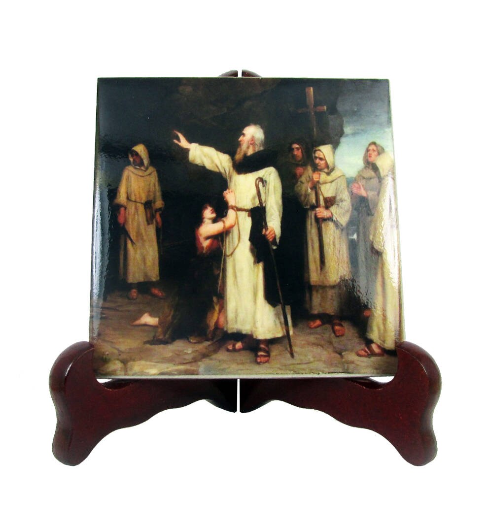 Saint Columba Icon On Ceramic Tile - St Catholic Saints Serie Patron Of Ireland & Scotland Catholic Saint