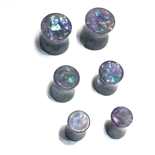 Size | 2G, 0G, 00G 6mm, 8mm, 10mm, Double Flare Gauges, Ear Plugs, Purple Opal, Violet, Lavender, Body Jewelry