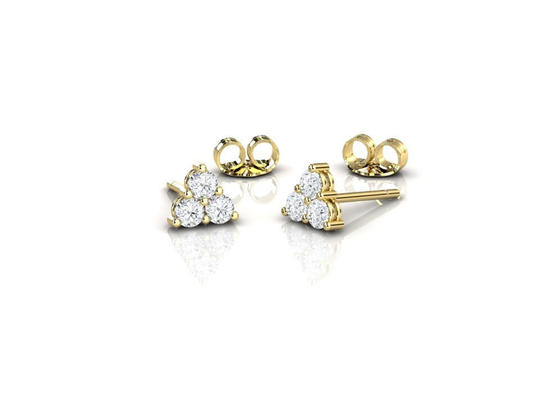 14K Yellow Gold Moissanite Cluster Stud Earrings, Dainty Ethical Fine Jewelry, Minimalist Women's Anniversary Gift