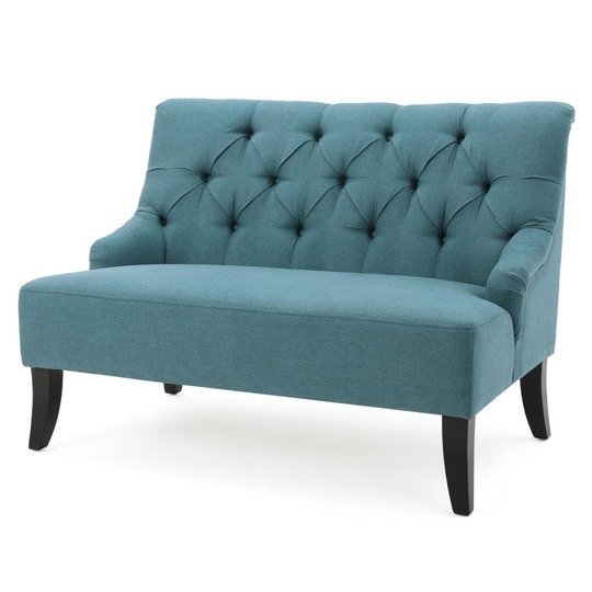 Best Selling Home Decor Nicole Midcentury Dark Teal and Dark Brown Polyester/Blend Settee in Blue | 299449