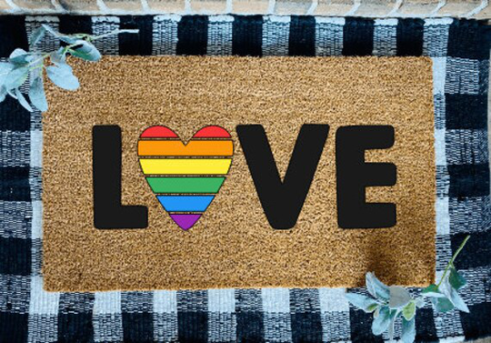 Love Door Mat, Rainbow Lgbtq Home Decor, Pride Porch Heart Rug, Welcome