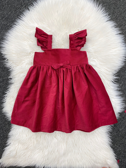 Annabelle Burgundy Corduroy Dress/Toddler Burgundy Dress/ Girls Flutter Newborn Christmas Outfits Photoprop Gold Lace