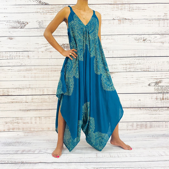 Loose Bohemian Printed Jumpsuit, Boho Clothing, Harem Pants, Wide Leg Women Festival Summer Hippie Romper, Maxistyle