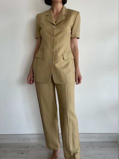 Vintage 80S Sand Color Linen Blend Minimalist Two Piece Set By Marella Size S/M Unworn Condition