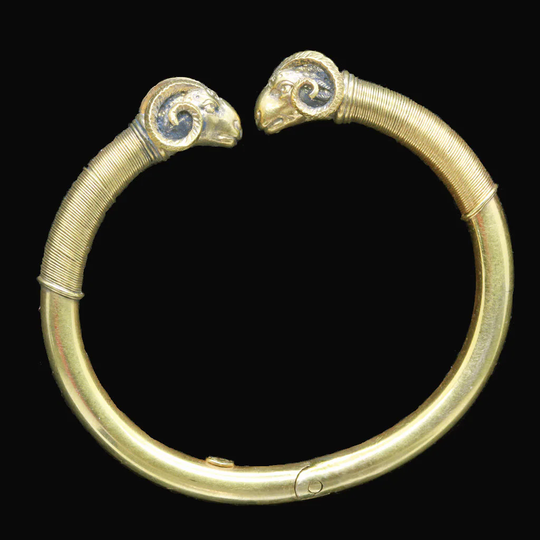 Antique Victorian Giuliano Bangle Bracelet 18K Gold Classic Revival Rams | 6707