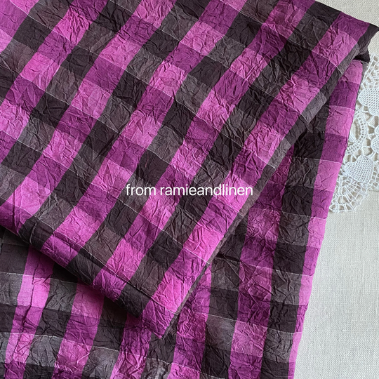 Silk Fabric, Yarn Dyed Grid/Check Weaved, Crinkled Cotton Blend Half Yard By 56" Wide