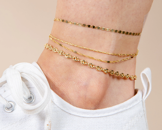 14K Gold Chain Anklet/Solid Mirror Puffed Mariner Designer Anchor Singapore Bar Lumina Women's Gift For Her