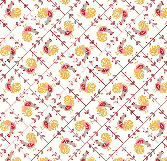 Cook Book Rooster Coral, Lori Holt For Riley Blake, 1/2 Yard - Cut Continuously, C11754-Coral