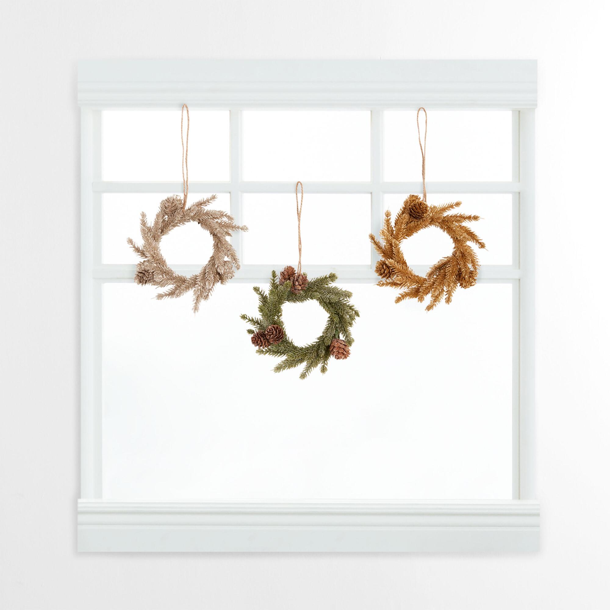 Mini Faux Pine and Pinecone Wreaths Set of 3: Multi - Acrylic by World Market
