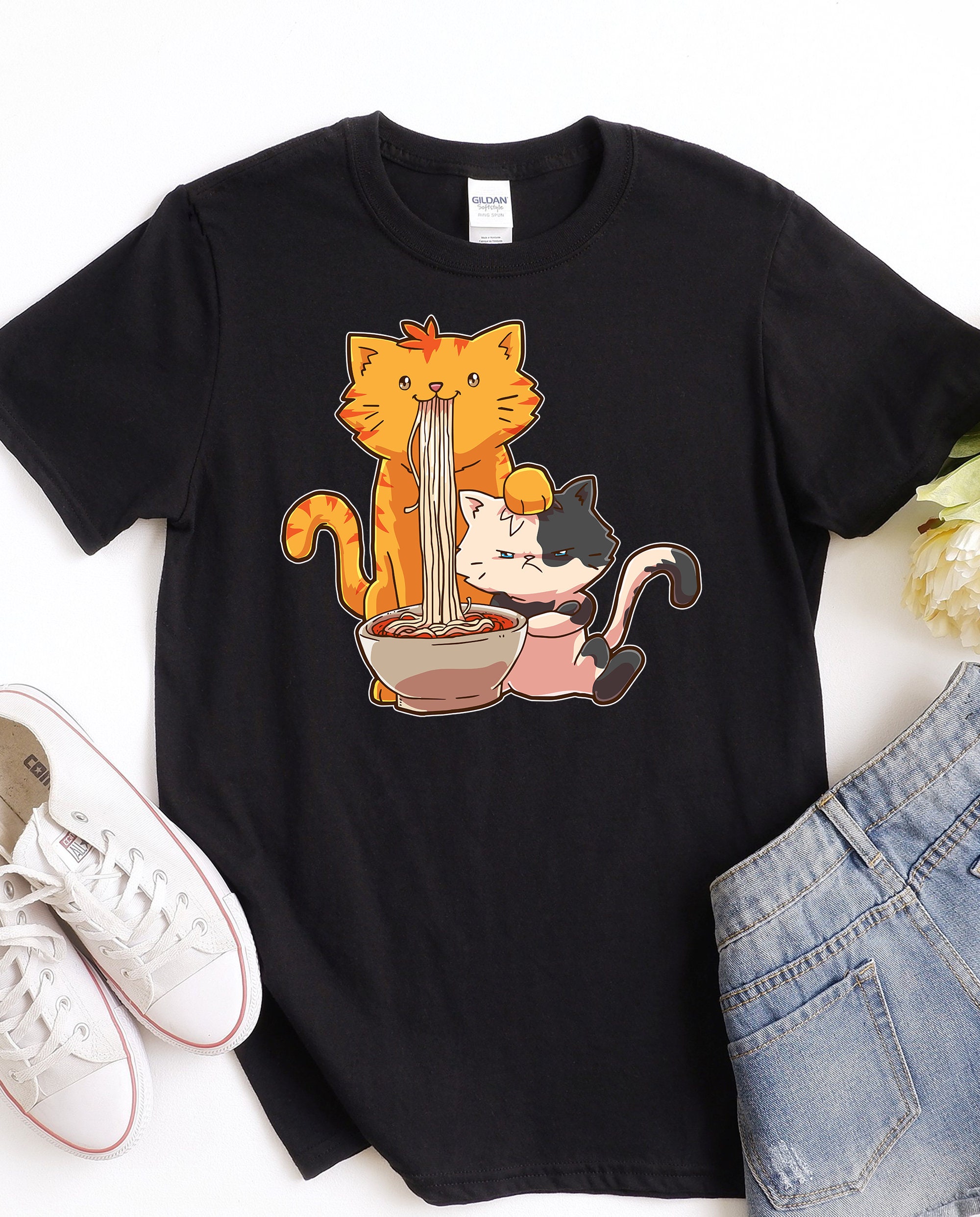 Ramen Cute Anime Japan Japanese Cat Cats Kawaii Noodles Shirt