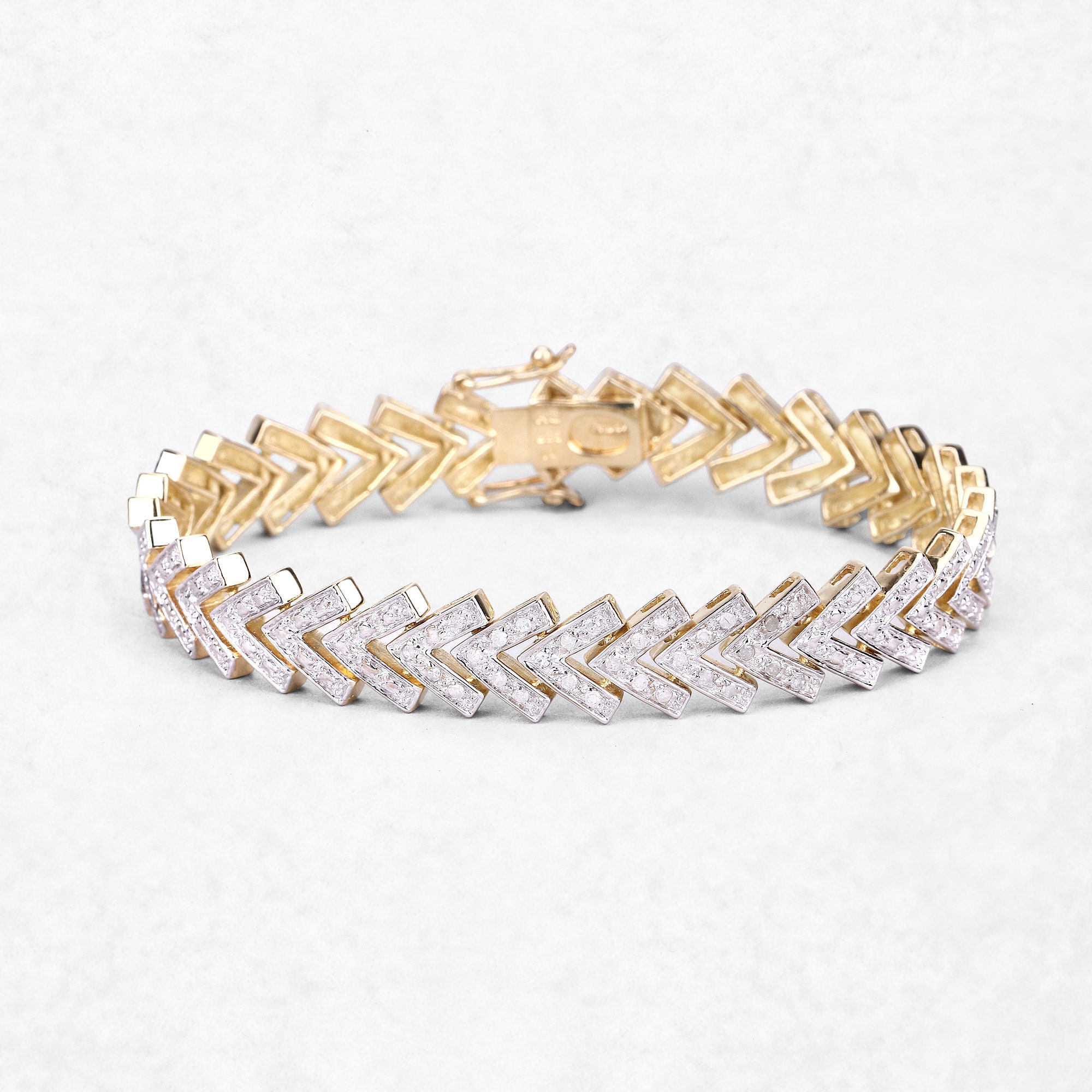 Diamond Silver Bracelet, Natural Tennis Bracelet 14K Yellow Gold Plated, April Birthstone Dainty Diamonds, Gift