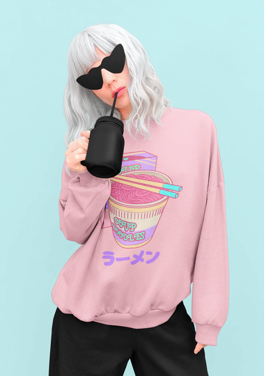 Kawaii Pink Sweater, Noodle Soup, Aesthetic Ramen Hoodie, Harajuku, Vaporwave Sweatshirt, Anime Pastel Goth, Tumblr Clothing, Unisex
