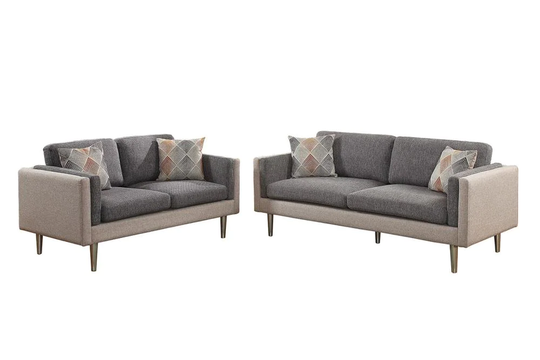 Poundex Alwin Midcentury 2-Piece Polyester/Polyester Blend Ash Black/Sand Living Room Set in Gray | F6554