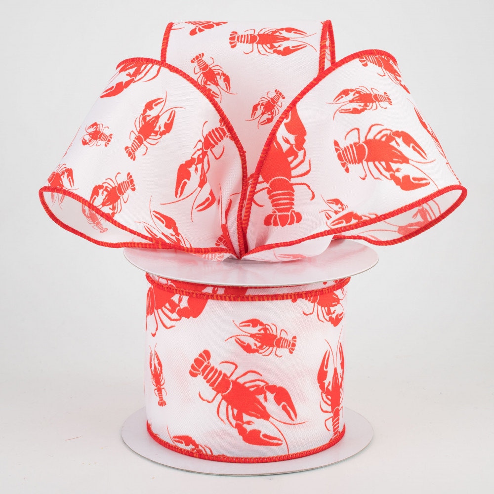 2.5 White 30 Feet Satin Crawfish Ribbon | 10 Yards Holiday Decor Decorations Party Crab Boil Seafood