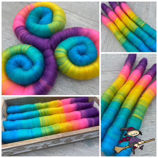 Sweet Rolls - Rolags Punis Hand Blended For Spinning "Tequila Sunset" 1 Oz Increments Fiber