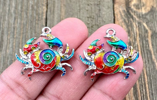 Multicolor Enamel Crab Charm Seafood Lover's Chef's Kitchen Bracelets Anklets Earrings Yoga Mala Necklaces Bohemian Jewelry Findings Supply