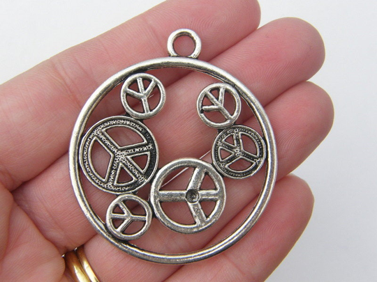 2 Peace Sign Pendants Antique Silver Tone P695