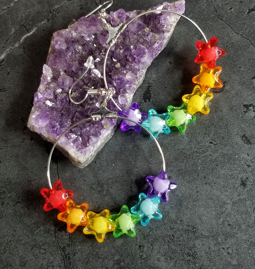 Rainbow Jelly Star Pride Lgbtq Gay Unisex Earrings Lightweight Free Shipping Mtcoffinz
