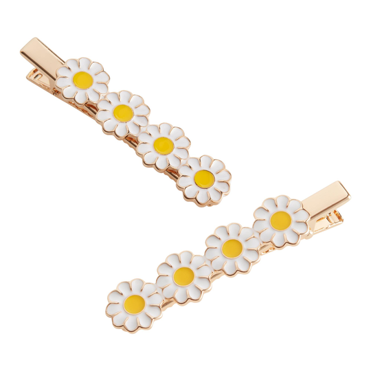 Gold, Yellow And White Enamel Daisy Hair Clips 2 Pack by World Market