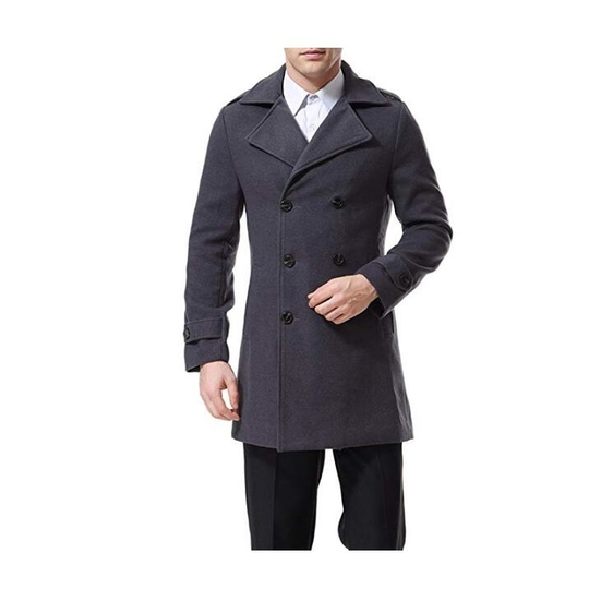 Men's Trenchcoat Double Breasted Overcoat Pea Coat Classic Wool Blend Slim Fit - Gray, M - medium grey