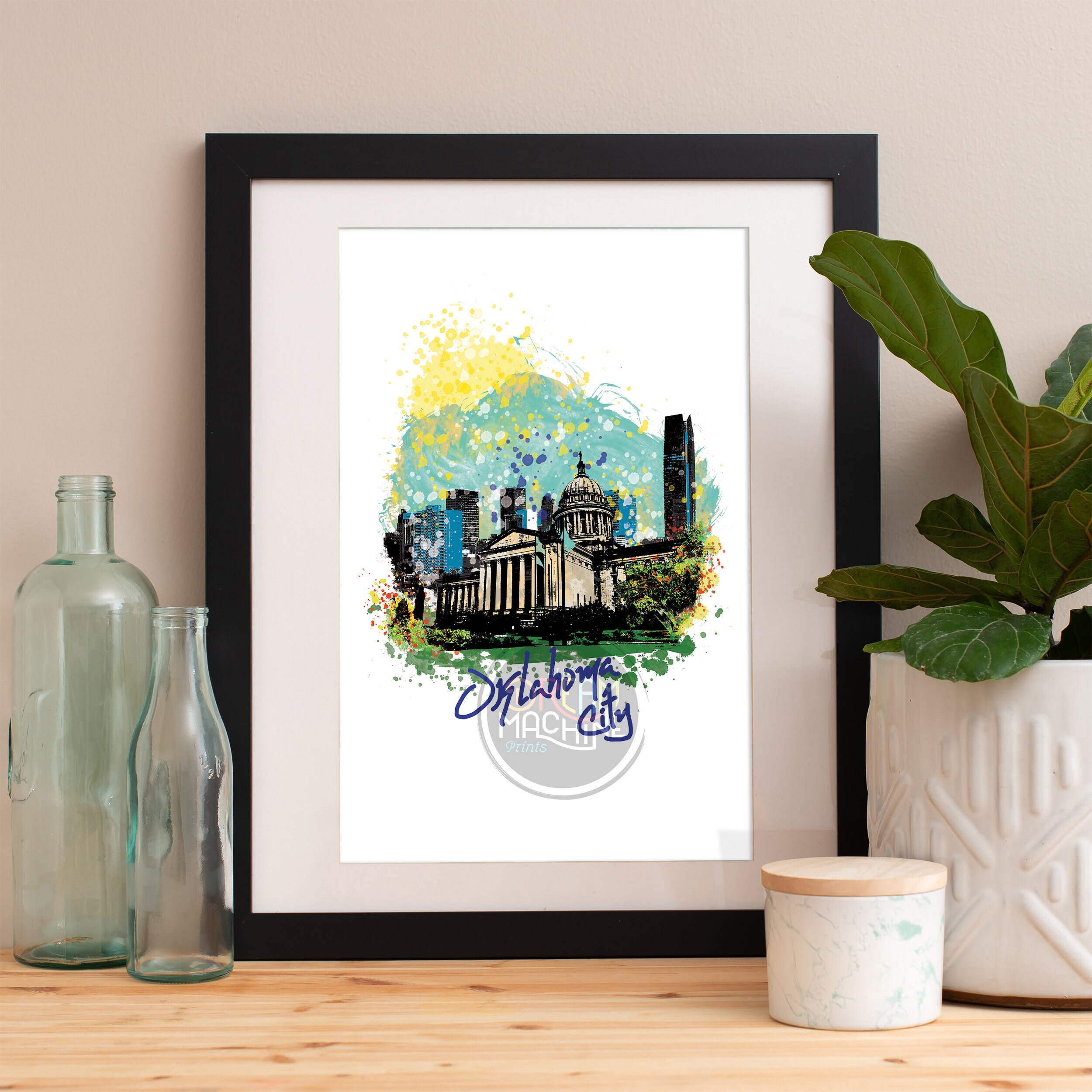 Oklahoma City Print, Skyline, Art, Poster, Watercolor, Art Print