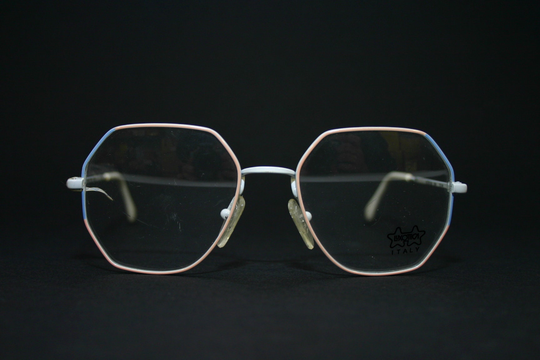 Luxottica Vintage 80's Eyeglasses White Pink Baby Blue Small Medium 51-18-135 Italy Student Free Shipping Women's Glasses New Old Stock Nos