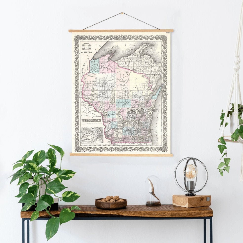 Wisconsin Antique Color State Map Print | Canvas Art Printed Marketplace