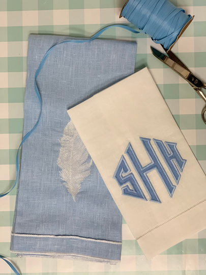 Appliquéd Towel - One Linen Blend Hand Available in White Or Beige/Appliquéd With Three Initials