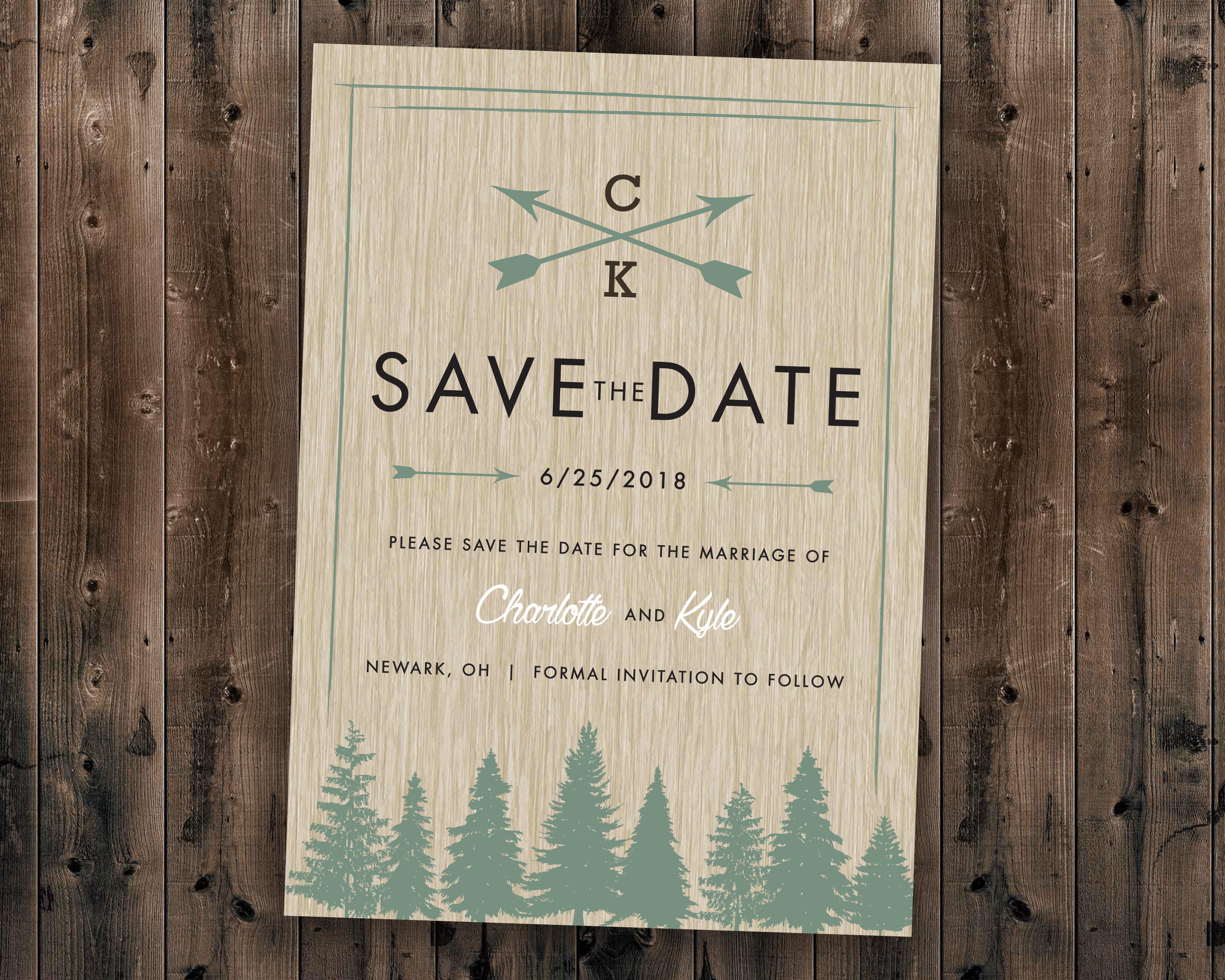 Woods Rustic Tree Save The Date Printed, Country Wedding Invitations, Woods, Outdoors, Affordable, Pine Trees