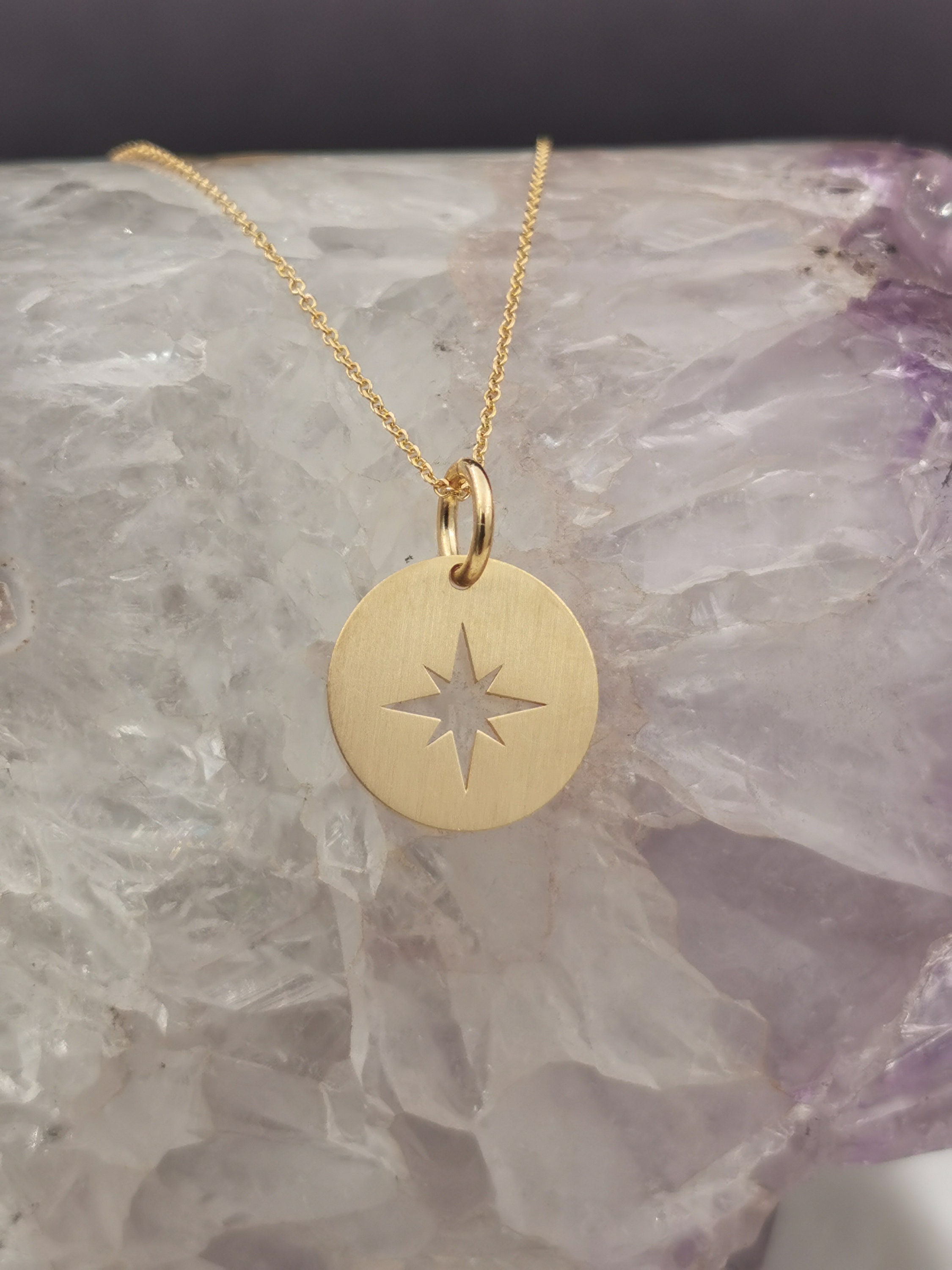 14K Solid Gold North Star Necklace, Dainty True Pendant, Jewelry, Compass Layered Necklace
