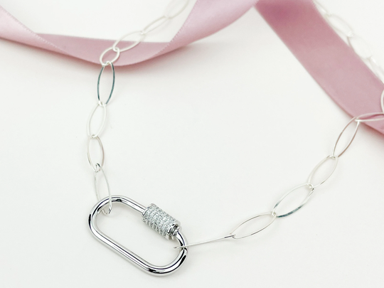 Silver Carabiner Necklace, Sterling Paperclip 925 Necklace