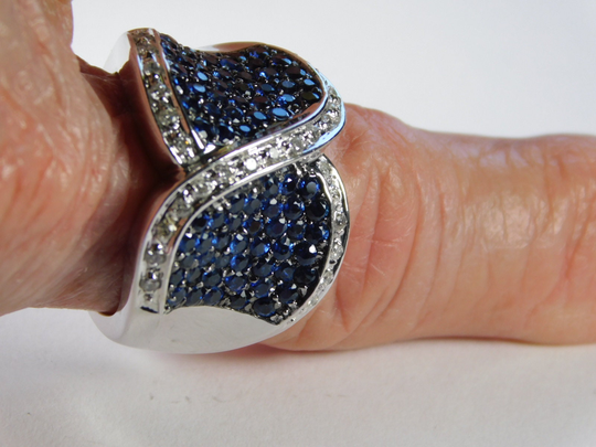 Ceylon Sapphire & Diamond Statement Ring 2.40 Carats Bjc Total Weight White Gold 14K 13.4 Grams Size 8.25 Appraisal 4, 200