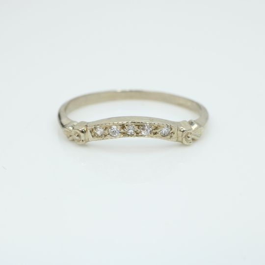 Vintage Diamond Wedding Band Curved Enhancer 14K White Gold Ring Stacking Size 6.5